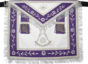 Delantal Masónico de Lujo para Past Master de Logia Azul, Imitación de Cuero, Cinta Morada Cosida (Bordado a Máquina) - Product Image 4