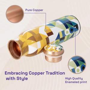 Botella de agua de cobre con estampado de patrones geométricos, diseño moderno, artículos para bebidas saludables ayurvédicas, contenedor a prueba de fugas para yoga y fitness - Product Image 3