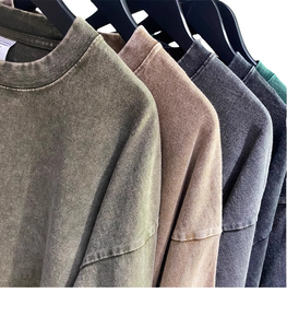เสื้อยืดผู้ชายสไตล์วินเทจ ผ้าฝ้ายถัก 100% ล้างสีแบบแอซิด คุณภาพสูง แห้งเร็ว เป็นมิตรกับสิ่งแวดล้อม ลายเรียบ - Product Image 4