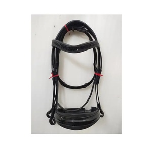 Brida acolchada de cuero anatómico de cuero negro con piedra de color negro y brida de doma acolchada de La India... - Product Image 1