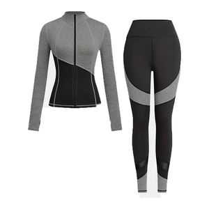Conjunto de Yoga para Mujer, Estilo Urbano, Transpirable, Suave y Elástico, de Spandex/Poliéster, Top Corto Sólido y Leggings Largos - Product Image 1