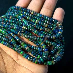 Cuentas facetadas de ópalo etíope negro brillante, cuentas de ópalo negro para la fabricación de joyas, suministros de fabricante indio. - Product Image 5