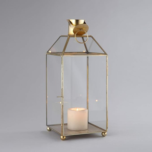 Attractive Handmade Eco-Friendly <b>Small</b> Gold Metal Lantern Candle Holder With <b>Glass</b> For Christmas Decor Events Decoration - Product Image 2