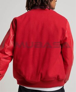 Vestes Versity pour hommes Blousons bombardiers à manches boutonnées en cuir de haute qualité avec patchs brodés personnalisés - Product Image 3