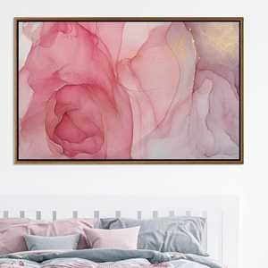 Toile d'art abstraite imprimée en rose et or, décoration élégante, toile encadrée en or - Product Image 1