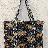 Sac fourre-tout en coton imprimé à la main indien, sacs de shopping à bandoulière tendance, élégants, avec fermeture éclair, pour l'été et l'automne