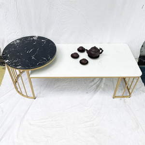 Modern Style Stone-Top <b>Coffee</b> <b>Table</b> with Yellow Painted Frame Durable Living Room Furniture <b>Set</b>-Tea <b>Table</b> and TV Stand - Product Image 4