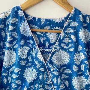 ชุดเดรสผ้าฝ้าย100% พิมพ์ลายสวยงามสไตล์หวานพร้อมรอบเอวธรรมชาติส่งตรงจากผู้จำหน่ายอินเดีย - Product Image 4