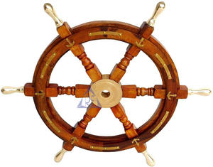 Lujo 18 \ "hecho a mano latón macizo náutico playa barco rueda nuevo diseño hogar Oficina pared decoración regalos de Navidad con mango de madera - Product Image 3
