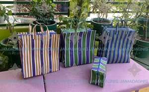 Fourre-tout à rayures en nylon recyclé écologique personnalisable sacs de voyage à fermeture éclair avec poignées de transport pour les fêtes d'épicerie - Product Image 2