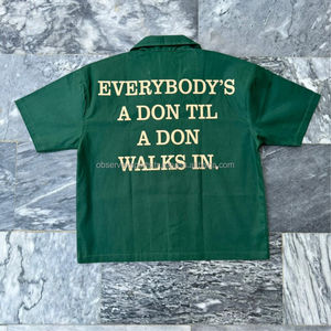 เสื้อเชิ้ตสีเขียวทรงปกติพิมพ์ลายตามสั่ง ชุดสูทสองชิ้นผ้าฝ้ายเนื้อหนาสำหรับผู้ชาย แขนยาว ผ้าทวิลยืดหยุ่น ระบายอากาศได้ดี สไตล์สตรีทแวร์ - Product Image 3