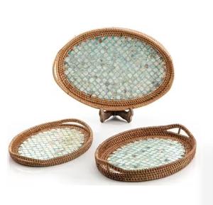 Bandeja de servicio de yute perla madre hecha a mano de lujo moderno Bandeja decorativa de Navidad de gran venta para bodas y fiestas - Product Image 3