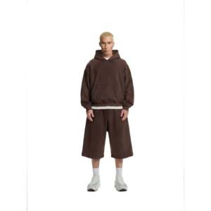 <b>Mocha</b> Brown Athletic Z25 Cropped <b>Hoodie</b> & Z24 Baggy Shorts 530GSM Organic Fleece-Back Jersey Hooded Collar - Product Image 2