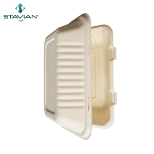 กล่องหอยฝา9x6 "เป็นมิตรกับสิ่งแวดล้อมวัสดุเส้นใยจากพืชย่อยสลายได้ปลอดภัยไมโครเวฟภาชนะบรรจุอาหารชานอ้อย - Product Image 4
