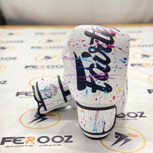 Fairtex <b>White</b> Color Droplet Design Mauy Thai Leather Boxing Gloves <b>Lace</b>-Up Closure Breathable UV Protection for Gym Training - Product Image 3