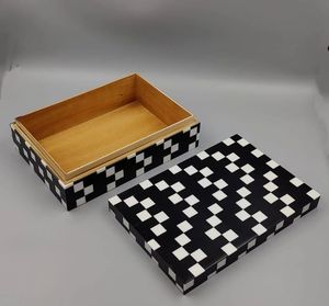 Caja de almacenamiento de madera decorativa a rayas, organizador de lujo hecho a mano para joyas, regalos o Accesorios de escritorio - Product Image 1