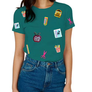 Mode luxe 100% coton retour à l'école T-shirt personnalisé été décontracté femmes o-cou perlage T-shirts - Product Image 3