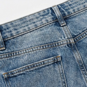 Jeans en denim déchirés décontractés pour femmes en gros, coupe ajustée, taille plus, poches, taille haute, trous, nœud, pantalon de streetwear haut de gamme - Product Image 5