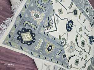 Haute Qualité Traditionnel Oushak Tapis Tricoté À La Main Moderne Coloré Turc Tapis Marine Corail 8x10 Blanc Bleu 9x12 Coton Haut - Product Image 6