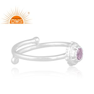 Latest Design Fine Sterling Silver Natural Pink Amethyst Gemstone <b>Adjustable</b> <b>Ring</b> Jewelry Manufacturer - Product Image 3
