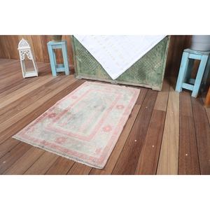 พรมวินเทจ พรมขนาดเล็ก 1.9x3 ฟุต พรมลายเรขาคณิตสีเขียว - Product Image 5