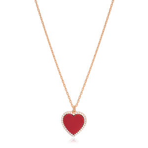 Colgante de plata de ley 925 con forma de corazón y piedra roja, collar turco hecho a mano - Product Image 4