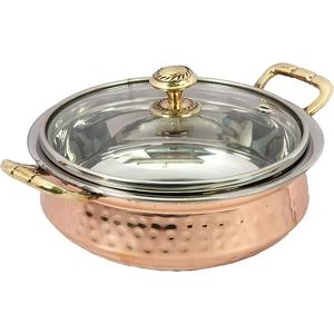 Pot à vaisselle de finition martelé en cuivre pur avec poignée isolée en laiton - Product Image 1