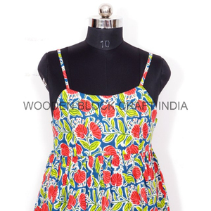 เดรสผ้าฝ้ายอินเดีย 100% ลายพิมพ์ดอกไม้ สวมใส่สบาย ดูสง่างาม เหมาะสำหรับฤดูร้อน สไตล์ลำลอง ใส่ได้ทั้งกลางวันและไปทะเล เป็นมิตรกับสิ่งแวดล้อม ทำด้วยมือ - Product Image 5