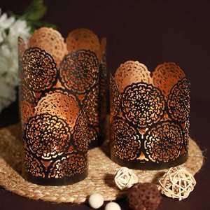Elegant Floral Metal Cut Iron Cylindrical Handmade Votive <b>Lanterns</b> <b>Candle</b> Holders Stylish Home Christmas Wedding Events - Product Image 2