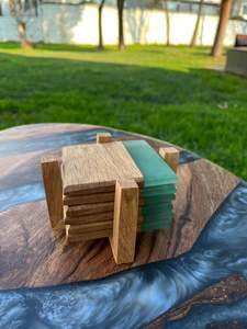 Sous-verres en pierre Sous-verres en résine pour thé Ensemble de porte-gobelets isolés avec base en bois massif Sous-verres en pierre en forme de rectangle - Product Image 3