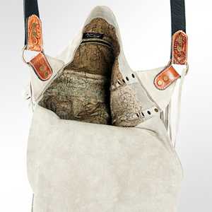 กระเป๋าคลัทช์สะพายข้างหนังกลับคุณภาพพรีเมี่ยมแบบวินเทจสไตล์ตะวันตกหนังวัวลายดอกไม้มีซิปประดับพู่ - Product Image 5