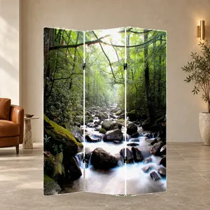 Paravent pliant en toile double face Green Forest Stream - Product Image 3