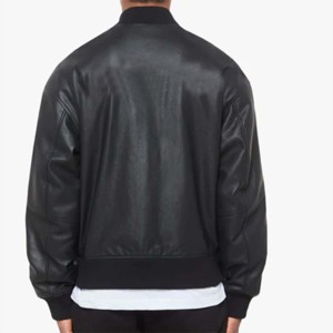แจ็คเก็ตบอมเบอร์หนังสีดำสำหรับผู้ชาย Boxy แบบสั้นพอดีกับหนังวีแกนระดับพรีเมียมและแจ็คเก็ตก่อสร้างที่ทนทาน - Product Image 2