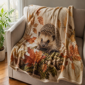 Custom Printed <b>Throw</b> Blanket Personalized Hedgehog Autumn Gift Sublimation Flannel Fleece Polyester - Product Image 1