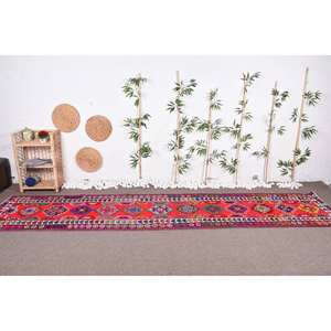 Alfombra de lana Kilim vintage, diseño de retazos rojos rectangulares grandes de 2,9x13,1 pies para habitación de adolescentes, alfombras de yute con respaldo de látex - Product Image 2