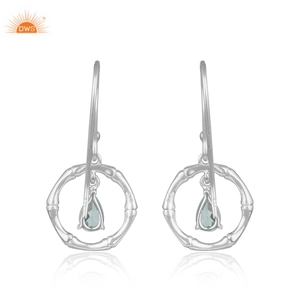 Meilleure vente de boucles d'oreilles en argent sterling avec topaze bleue naturelle et texture bambou fabricant de bijoux personnalisés - Product Image 3
