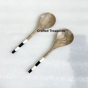Trending Products 2025 New Arrivals Wood Resin Spoon Fork Salad <b>Servers</b> 2 Pieces Set Food Grade Eco Friendly Wood Salad <b>Server</b> - Product Image 2