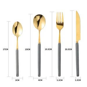 ชุดช้อนส้อมสแตนเลสคุณภาพสูงสำหรับงานปาร์ตี้ชุดช้อนส้อมบนโต๊ะทำจากโลหะดีไซน์แบบ PVD เคลือบทอง - Product Image 5
