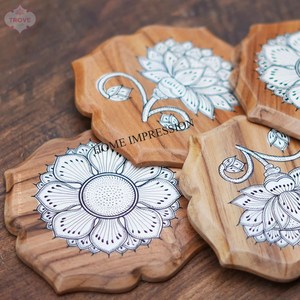 Posavasos de madera natural Posavasos de bebida de madera de nogal de Color marrón Premium rústico Grabado láser Espacios en blanco Posavasos de tuerca de pared Calor - Product Image 3