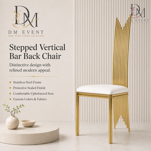 Chaise de mariage sculpturale haute en acier inoxydable doré avec dossier éventail et coussin blanc pour banquets et événements hôteliers – Vente en gros de sièges - Product Image 1