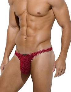 String confortable et sexy en dentelle pour hommes, sous-vêtements, culotte respirante 3XL avec poche bombée, logo, tissage classique en bambou imprimé - Product Image 5