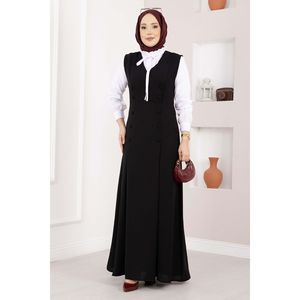 Elegante Conjunto Negro de Dos Piezas: Camisa de Crepé y Chaleco de Lino con Botones para Oficina, Estilo Casual, MOQ 2 Piezas - Product Image 1