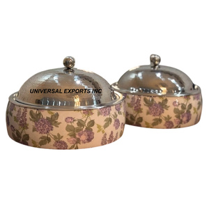 Ensemble de deux casseroles en métal et en bois de qualité supérieure faites à la main classique élégant chauffe-plats en métal fantaisie - Product Image 2