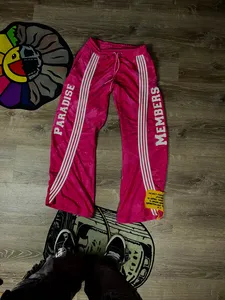 Pantalon de survêtement vintage à rayures latérales personnalisé avec impression de strass et broderie avec appliques délavées à l'acide pantalon évasé pour hommes - Product Image 6