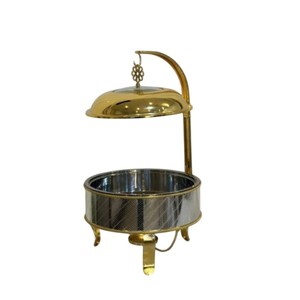 Plat chauffant rond en acier inoxydable plaqué or de qualité supérieure pour buffet et traiteur élégant, hôtel et restaurant, chauffe-plats en vente - Product Image 1