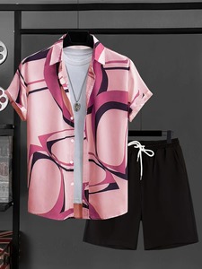 Crown Gate International CG-MF-512198 Conjunto de Camisa de Manga Corta para Hombre, Color Negro y Blanco, Estilo Casual de Verano, Cuello con Capucha, Poliéster - Product Image 2