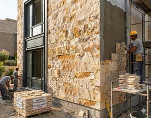 2025 LedgerStone Longitud libre 100% Cara dividida natural Valencia Travertino Azulejos para proyectos de construcción de villas Hecho en Turkiye - Product Image 4