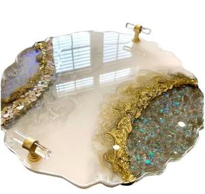 Bandeja de resina de estilo de lujo con trabajo de cristal, bandeja decorativa elegante para servir para el hogar, cocina, comedor y decoración de boda, uso de regalo - Product Image 1