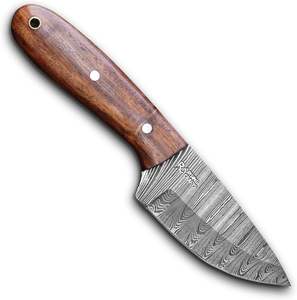 Cuchillo de Damasco hecho a mano para exteriores con mango de palisandro hoja fija Funda de cuero para caza y Camping compatible con OEM - Product Image 2