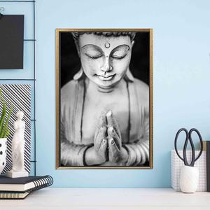 Toile en verre trempé élégante avec motif Bouddha : Impression d'art bouddhiste moderne, toile encadrée dorée - Product Image 1